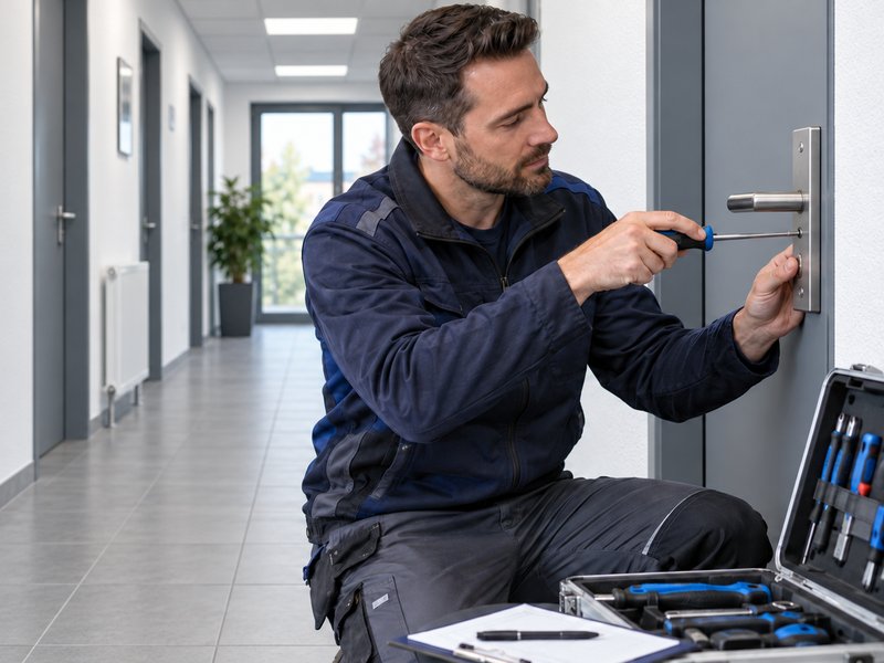 Techniker bei Kleinreparatur in Gewerbeobjekt
